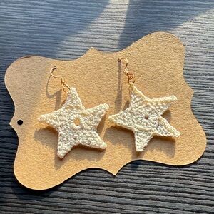 Handmade Crochet Star Cream Earrings